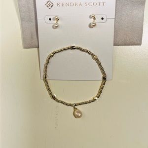 Kendra Scott Double Pearl Post Earrings and Pearl Drop Stretch Bracelet